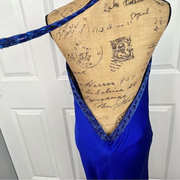 Sz 14(46 EUR) Giorgio Armani Cobalt Blue Beaded 100% Silk Halter Gown NWT $7,950 - Picture 12 of 17